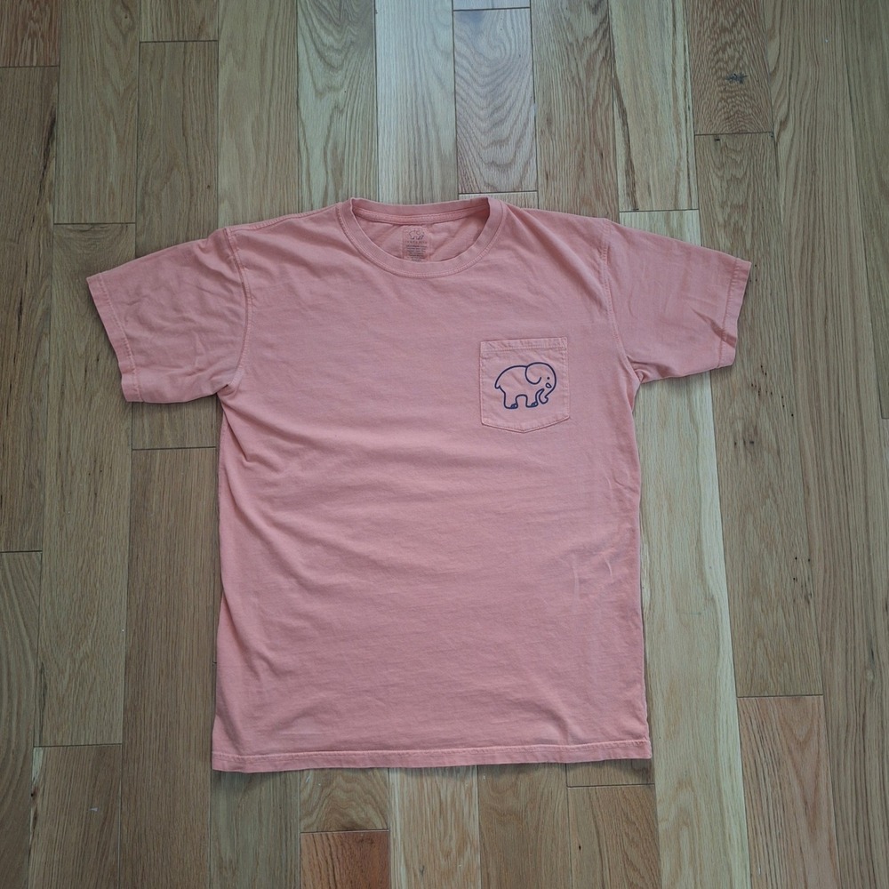 Ivory Ella Elephant Graphic Pocket T-Shirt Peach Coral Pink Medium 100% Cotton